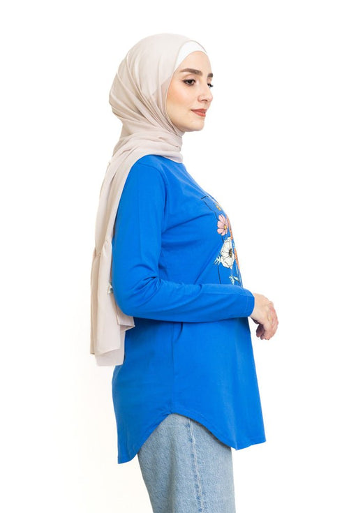 Royal Blue Printed Long - Sleeve Design 16 - Khotwh